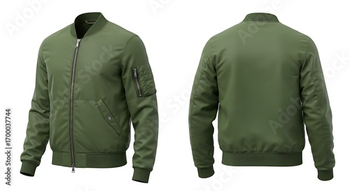 Olive Green Bomber Jacket: Front & Back Views