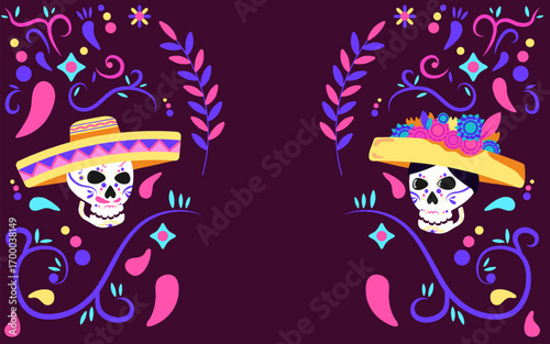 Dia de Muertos celebration colorfull flat background