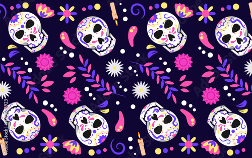 Dia de los muertos seamless beautifull vector pattern