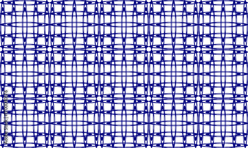blue oval crossed to square grid block on white background, design for fabric print or t-shirt paint screening, rectangular checkerboard, chessboard parquet patter