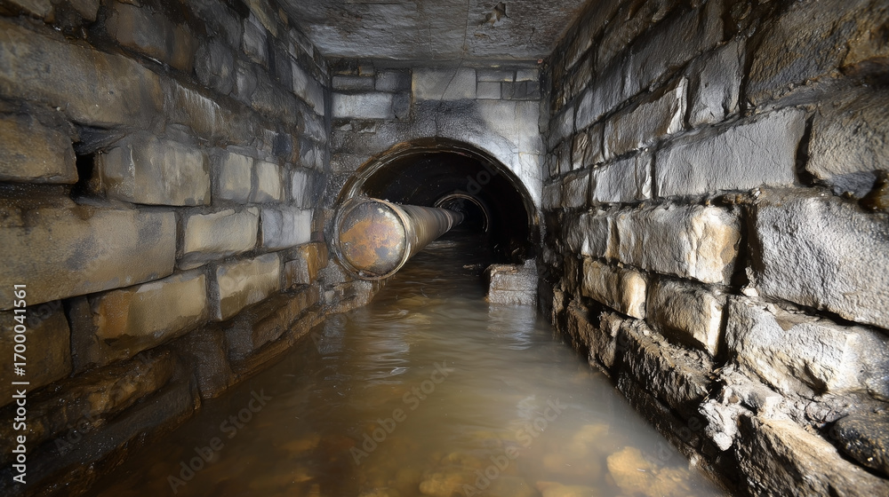 Naklejka premium A pipe is in a tunnel with water