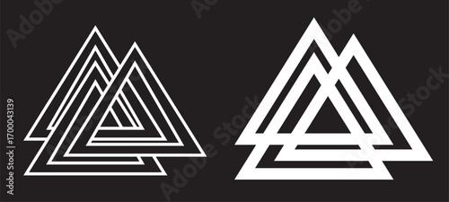 Object intersect icon for logo, vector sign symbol for design. triangles vector flat illustration icon - Borromean rings version black symbol isolated on. Simple element illustration. outline and flat
