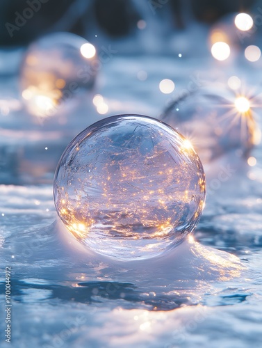 Wallpaper Mural Transparent glass spheres with glowing city lights reflection on icy surface with bokeh Torontodigital.ca