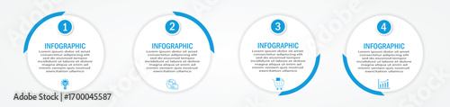 Business process timeline visualization with circular white diagram | 4 steps infographic modern 90 degree one side blue border for corporate background for presentation, chart with icon