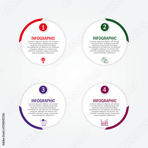 Business process timeline visualization with circular white diagram | Two row 3 steps infographic modern 90 degree two side border for corporate background for presentation, chart with icon