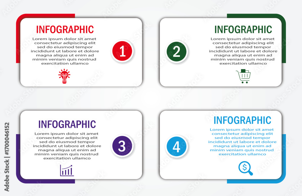 Fototapeta premium Business process visualization with timeline with diagram | 4 steps infographic modern corporate background for presentation, chart, data representation with icon