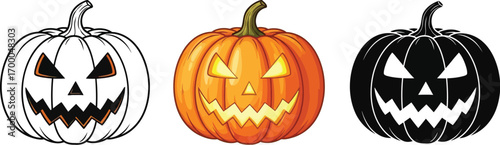 Vector art of halloween pumpkin set collection of spooky jack o lanterns with scary faces for holiday decoration