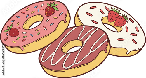 donuts with colorful toppings vector art