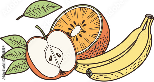 fresh fruits collection apple orange banana v