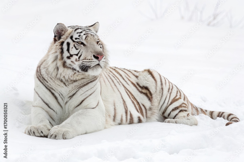 Obraz premium White Tiger Resting Peacefully in the Snowy Landscape of Winter