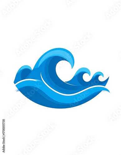 Vibrant blue waves cascading in a dynamic design against a pure white background.