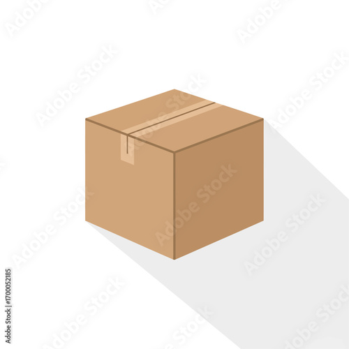 A light beige cardboard box, simple and flat design, with a shadow, likely for shipping or storage.