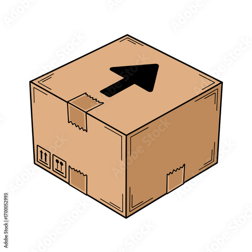 A cardboard box with an upward-pointing arrow, likely for shipping or delivery.