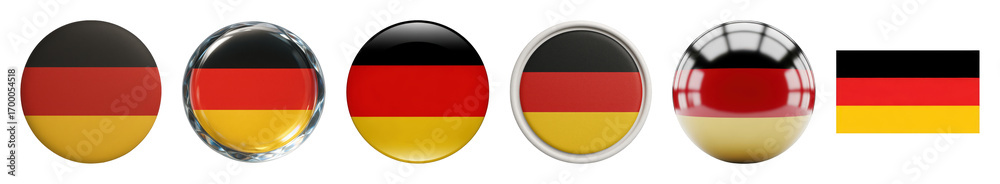 Naklejka premium German flag set including various oval, domed, button, and flat styles isolated. National identity and country symbols.