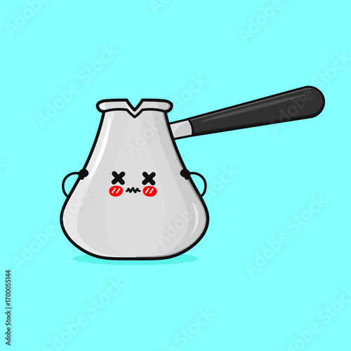 A cheerful cartoon coffee pot character with adorable features