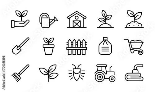 Agriculture and Farming Line Icon Set Representing Gardening and Harvest Elements