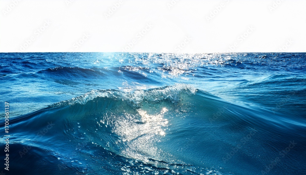 Fototapeta premium shimmering ocean waves with sparkling sunlight on white background