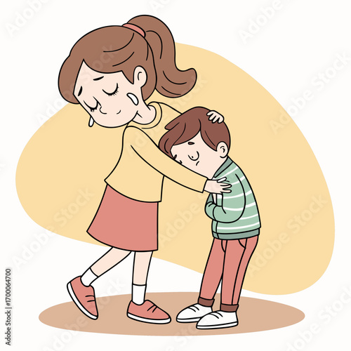 Vector art of a comforting scene of a girl consoling a crying boy, offering support and empathy during a difficult moment