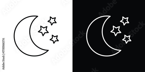 Moon stars icon pictogram on White Background Editable Stroke.