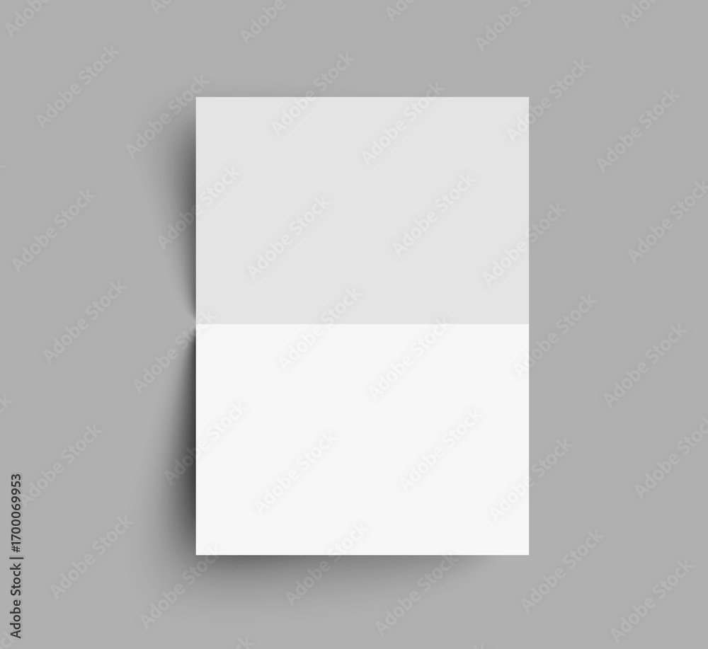 Fototapeta premium Bent paper with shadow mockup isolated on gray background