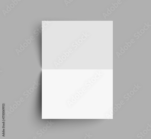 Bent paper with shadow mockup isolated on gray background