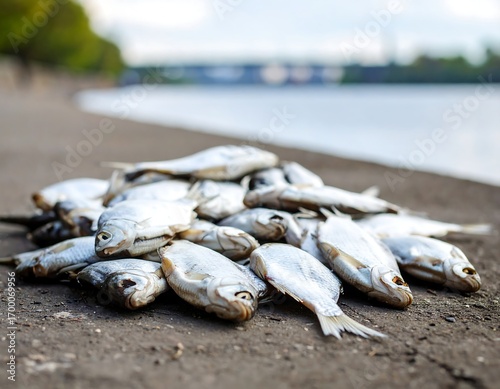 Dried fish pile on riverbank