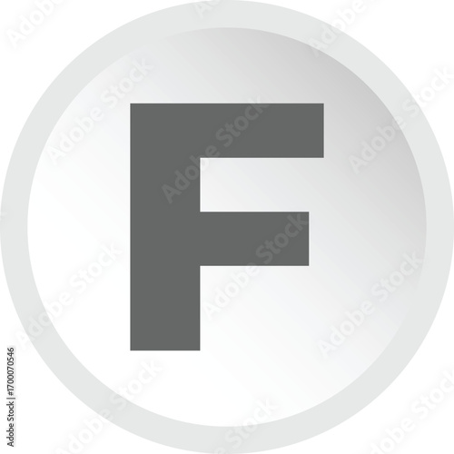 Icon of the letter f inside a gray octagon emblem with subtle shadowing effect illustration