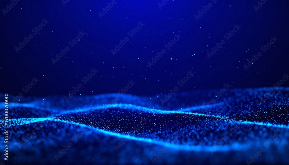Abstract Blue Particles Waves Background.