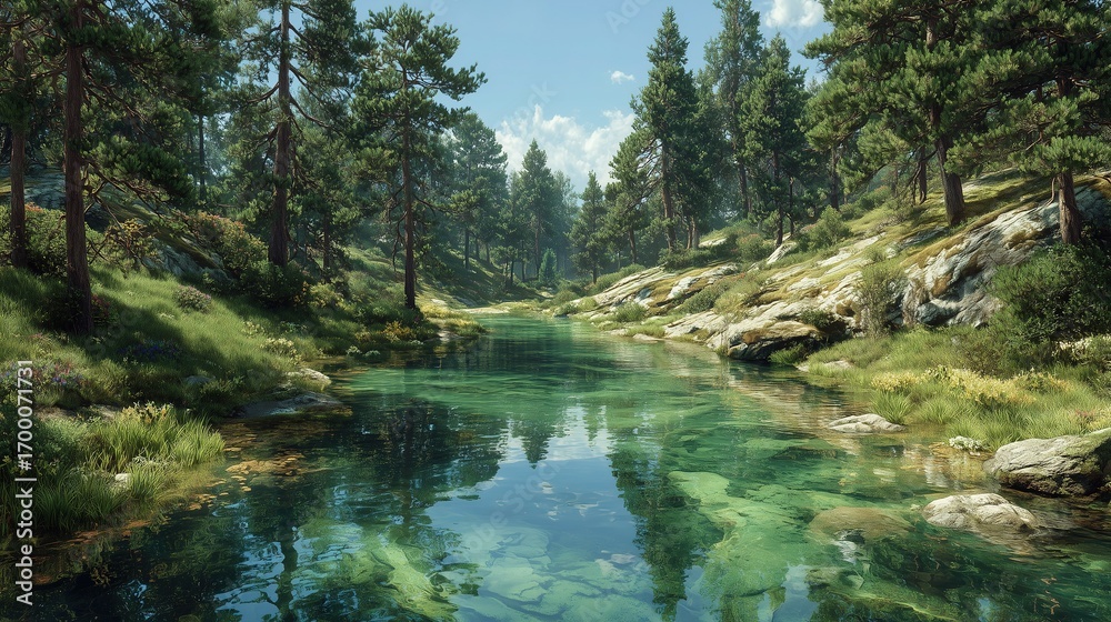 Obraz premium Clear Stream in Forest Natural Landscape