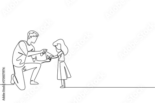 Single line drawing of a family applying insect repellent together outdoors, health concept, international theme for Insect Repellent Awareness Day, minimalist style showing unity and protection.