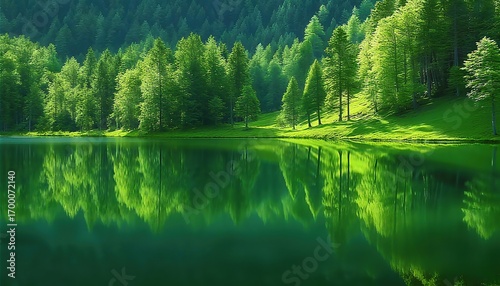 Natural Landscape of Forest Lake Reflection