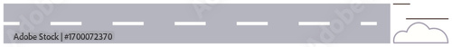Straight road with dashed lines extending toward a cloud, conveying journey, progress, or transportation. Ideal for navigation, travel, logistics, freedom, future planning movement metaphors