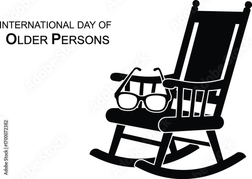 Silhouette illustration of rocking chair and glasses for international day of older persons