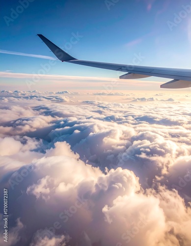 Wing of an air plane over the clouds 