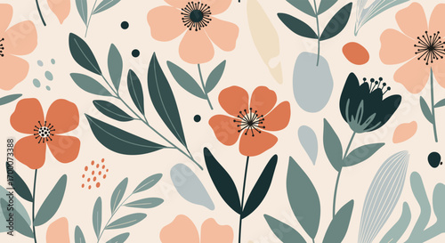 Delicate floral arrangement with abstract botanical elements and subtle speckled accents