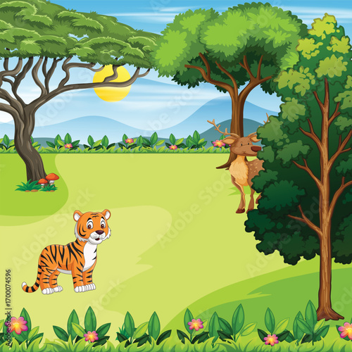 Tiger and dear in forest