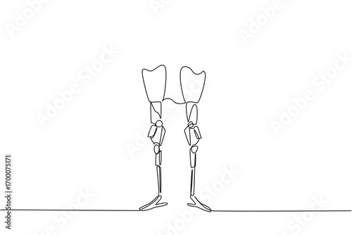 A continuous line drawing of two prosthetic legs symbolizes health concept and innovation for World Day for Assistive Technology, highlighting mobility solutions and inclusive design for independence.