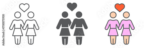 Lesbian couple icon, lgbt and heart, female couple sign vector graphics, editable stroke linear icon, eps 10.