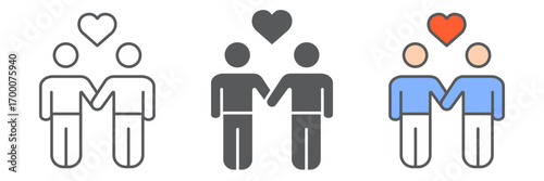 Gay couple icon, lgbt and heart, same-sex couple sign vector graphics, editable stroke linear icon, eps 10.