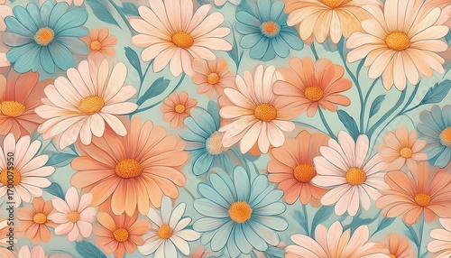 Wallpaper Mural cute pastel daisy flower seamless pattern gentle floral background design Torontodigital.ca