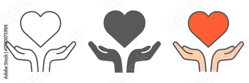 Heart in open hands icon, lgbt and heart, free love sign vector graphics, editable stroke linear icon, eps 10.