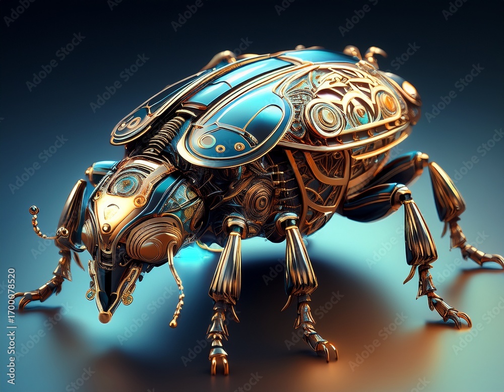 Fototapeta premium futuristic metallic beetle with intricate mechanical design