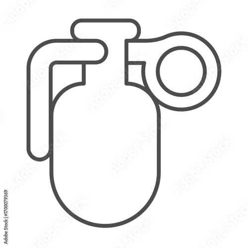 Grenade with ring pin thin line icon, police force concept. Vector graphics. Military grenade bomb, ammunition sign on white background, outline style icon for mobile or web design.