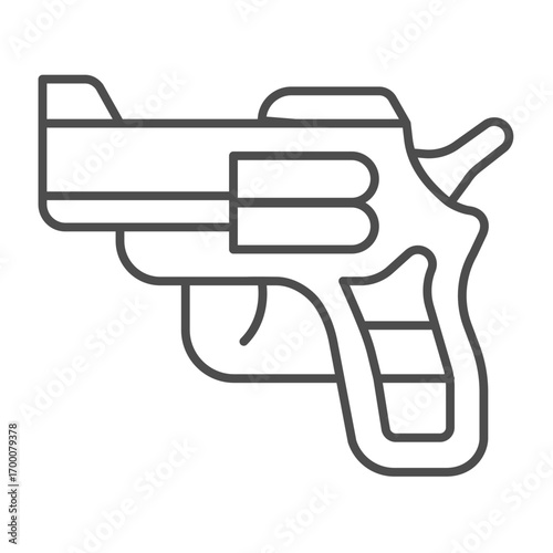Revolver thin line icon, police force concept. Vector graphics. Pocket pistol gun, ammunition sign on white background, outline style icon for mobile or web design.
