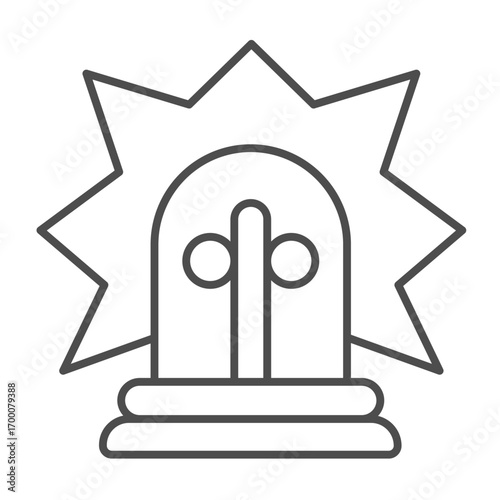 Glowing siren lamp thin line icon, police force concept. Vector graphics. Lamp with LED glow, signal sign on white background, outline style icon for mobile or web design.