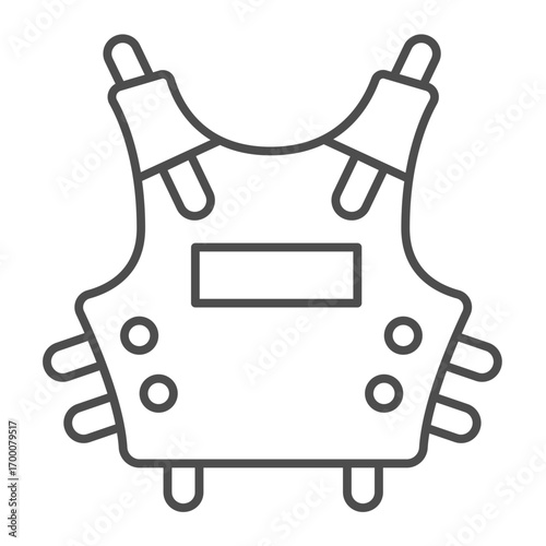 Police body armor with straps thin line icon, police force concept. Vector graphics. Protective vest for officer man, safety sign on white background, outline style icon for mobile or web design.