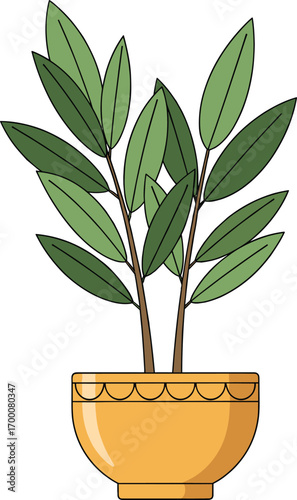 Stylized potted plant with green leaves and orange pot—ideal for botanical design, home decor, nature themes, and indoor gardening content.