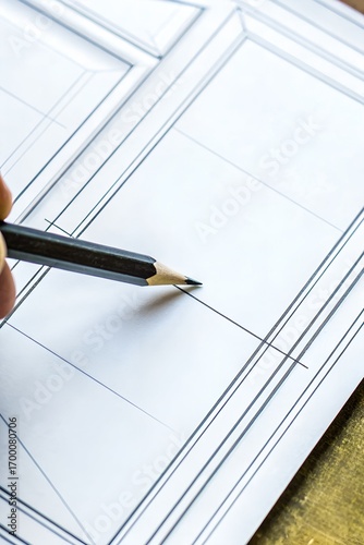Hand Drawing Architectural Lines with Pencil Close Up Illustration