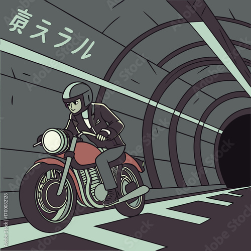 Vintage motorcycle on the road with rider and chrome details