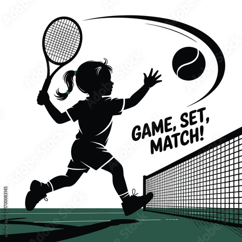 Energetic Tennis Player Silhouette Ready to Strike Winning Shot